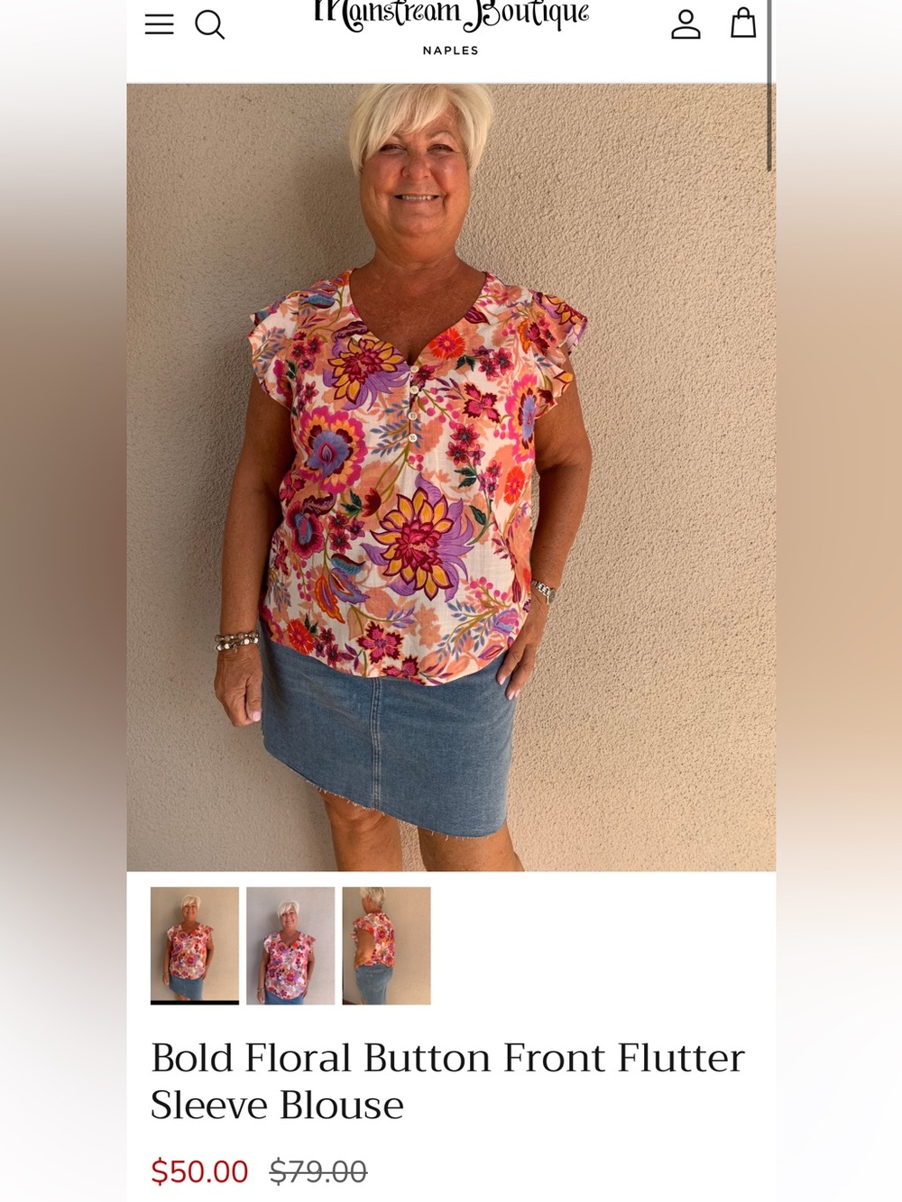 Liverpool Orange Multi Floral Flutter Sleeve V-Neck Top